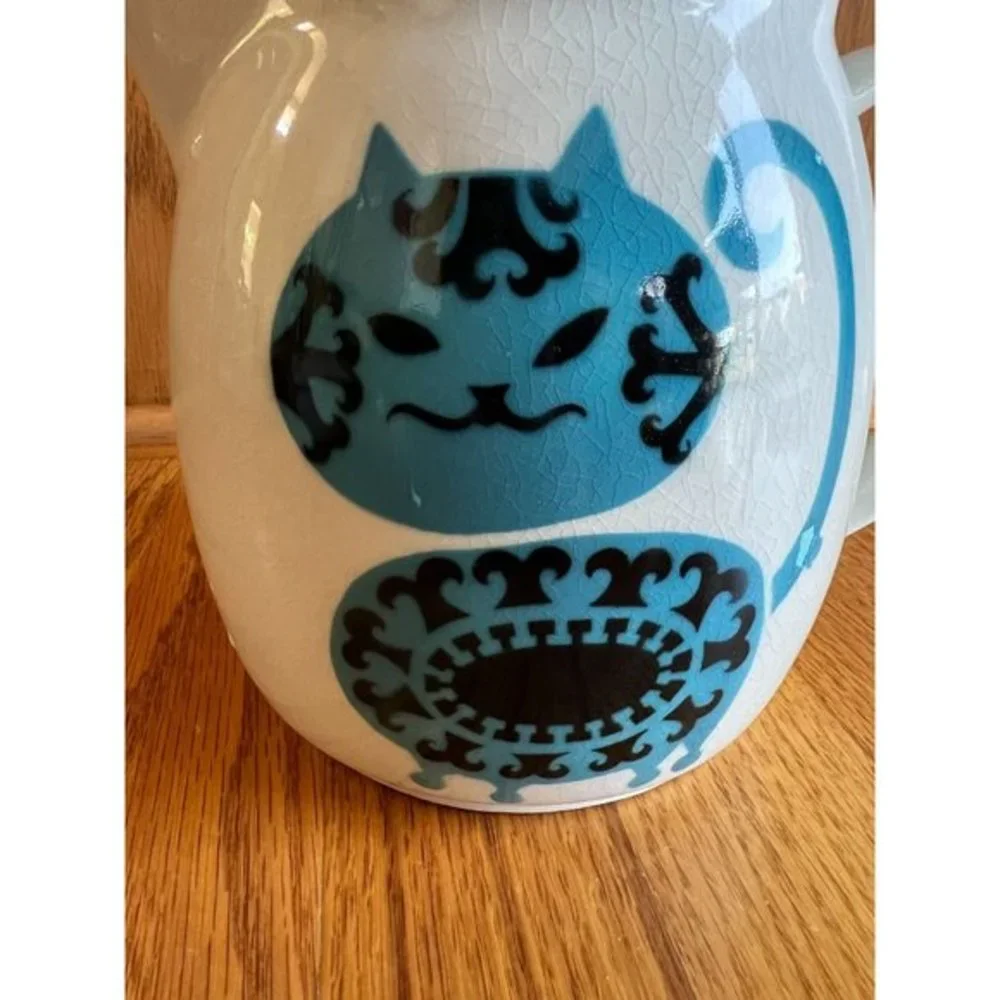 Arabia Finland‎ Scandinavian Mod Kitty Blue Cat Large Pitcher Vintage